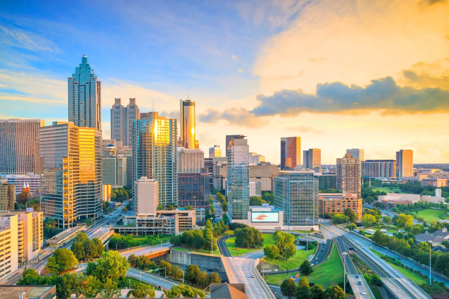 The Atlanta skyline at sunset